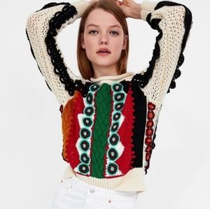 Zara 🧿 Cable knit crochet multi color sweater